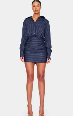 Tall Pinstripe Shirt Ruched Mini Dress-PrettyLittleThing Discount