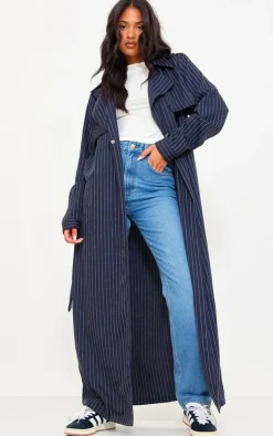 PrettyLittleThing Trench Coats*Tall Pinstripe Tie Belt Maxi Trench Coat