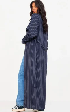 PrettyLittleThing Trench Coats*Tall Pinstripe Tie Belt Maxi Trench Coat