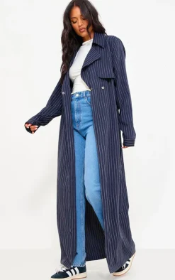 PrettyLittleThing Trench Coats*Tall Pinstripe Tie Belt Maxi Trench Coat