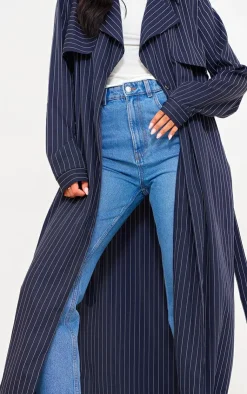 PrettyLittleThing Trench Coats*Tall Pinstripe Tie Belt Maxi Trench Coat