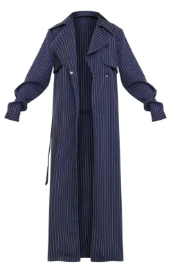 PrettyLittleThing Trench Coats*Tall Pinstripe Tie Belt Maxi Trench Coat