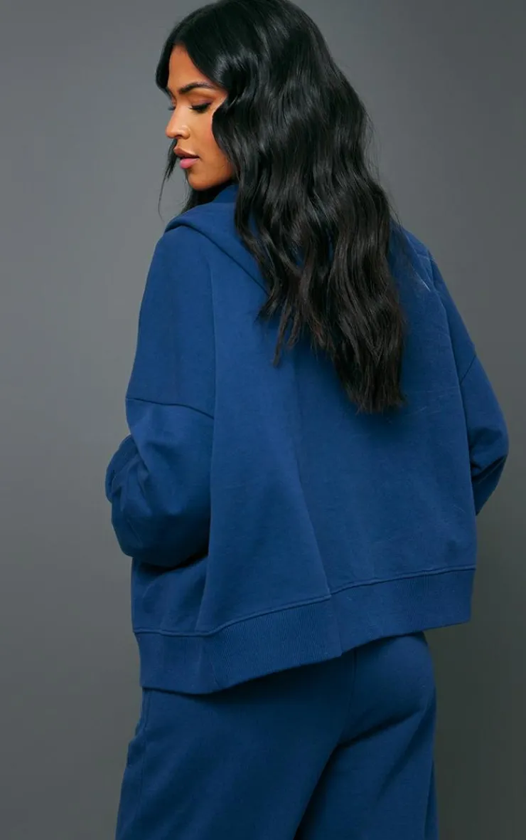 PrettyLittleThing Blue Sweatsuits*Tall Premium Tonal Print Zip Up Boxy Hoodie
