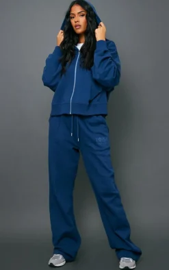 PrettyLittleThing Blue Sweatsuits*Tall Premium Tonal Print Zip Up Boxy Hoodie