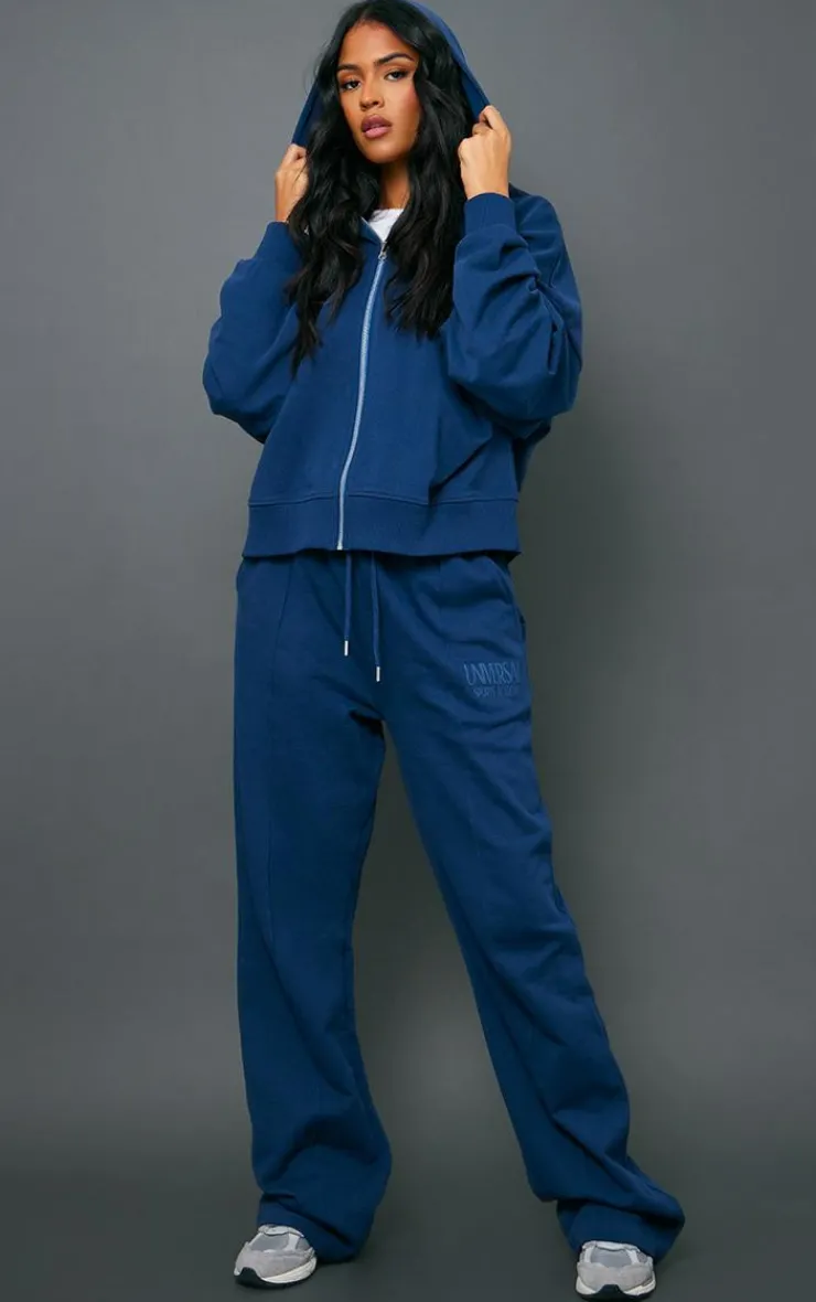 PrettyLittleThing Blue Sweatsuits*Tall Premium Tonal Print Zip Up Boxy Hoodie