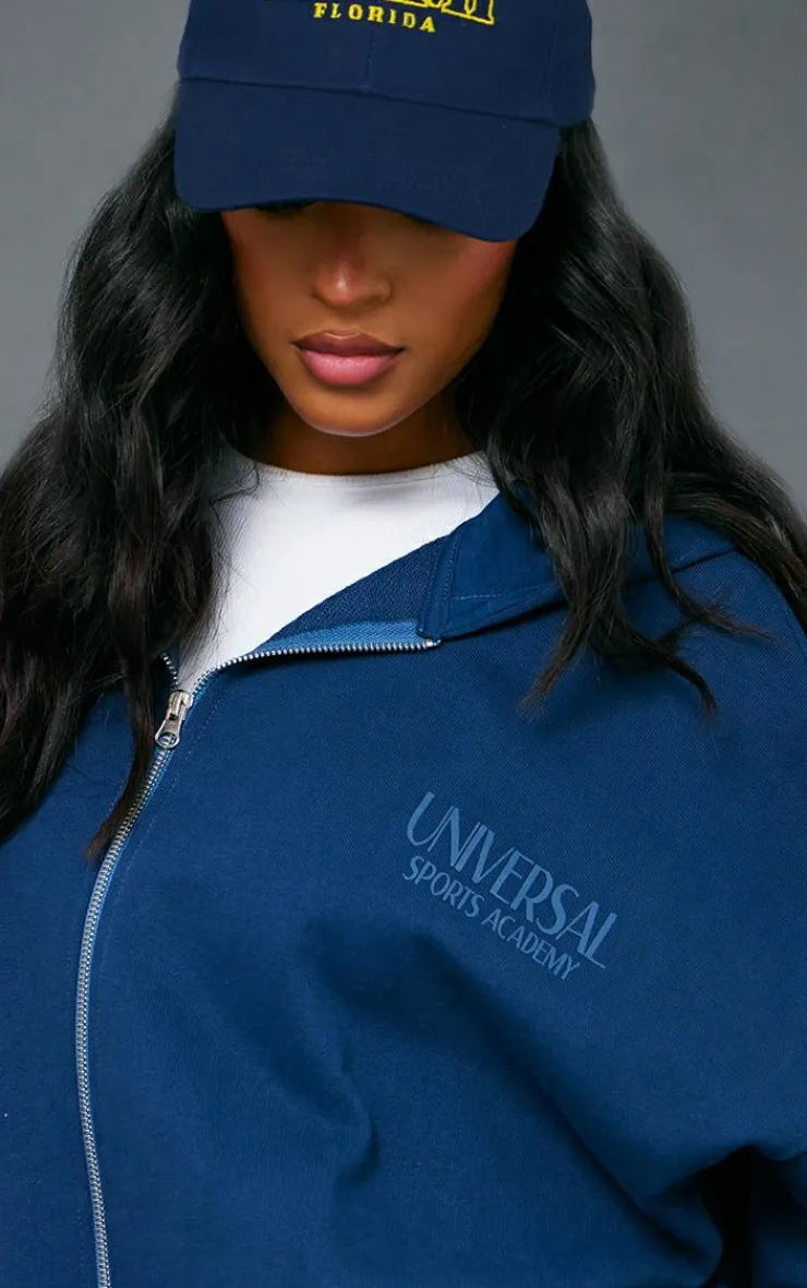 PrettyLittleThing Blue Sweatsuits*Tall Premium Tonal Print Zip Up Boxy Hoodie