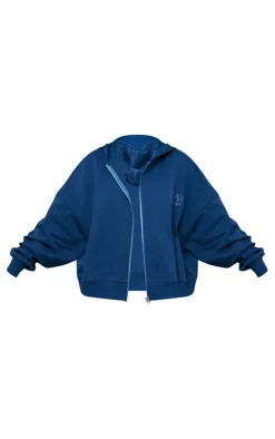 PrettyLittleThing Blue Sweatsuits*Tall Premium Tonal Print Zip Up Boxy Hoodie