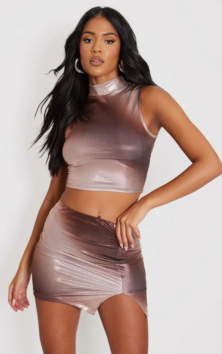 New PrettyLittleThing Tall Glitter Mini Skirt Nude