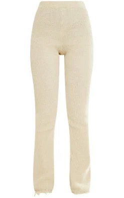 New PrettyLittleThing Tall Knitted Distressed Straight Leg Flares Oatmeal