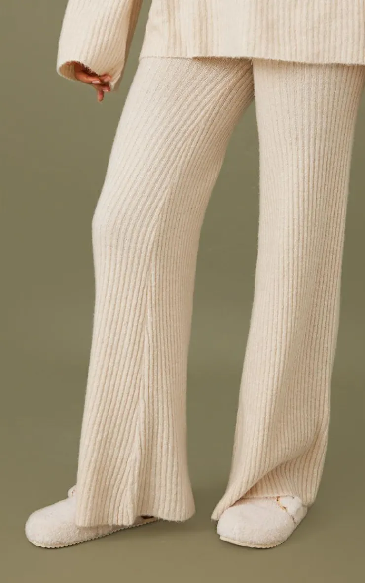 Best PrettyLittleThing Tall Luxe Rib Knit Wide Leg Pants Oatmeal