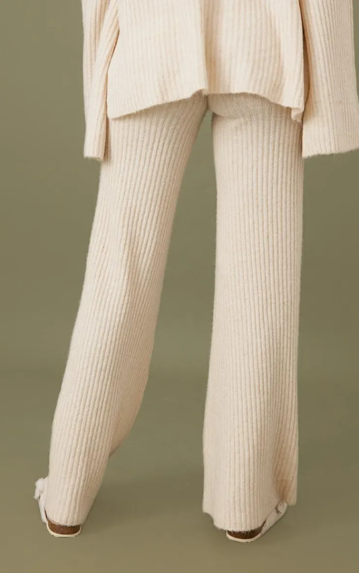 Best PrettyLittleThing Tall Luxe Rib Knit Wide Leg Pants Oatmeal