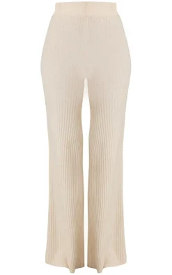 Best PrettyLittleThing Tall Luxe Rib Knit Wide Leg Pants Oatmeal