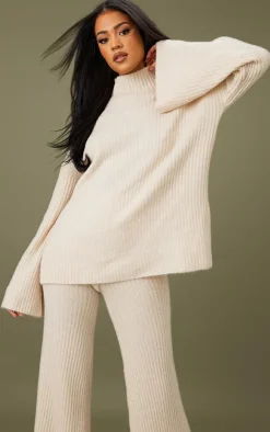 Outlet PrettyLittleThing Tall Luxe Rib Knit Oversized Sweater Oatmeal