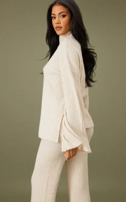 Outlet PrettyLittleThing Tall Luxe Rib Knit Oversized Sweater Oatmeal