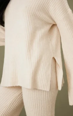 Outlet PrettyLittleThing Tall Luxe Rib Knit Oversized Sweater Oatmeal