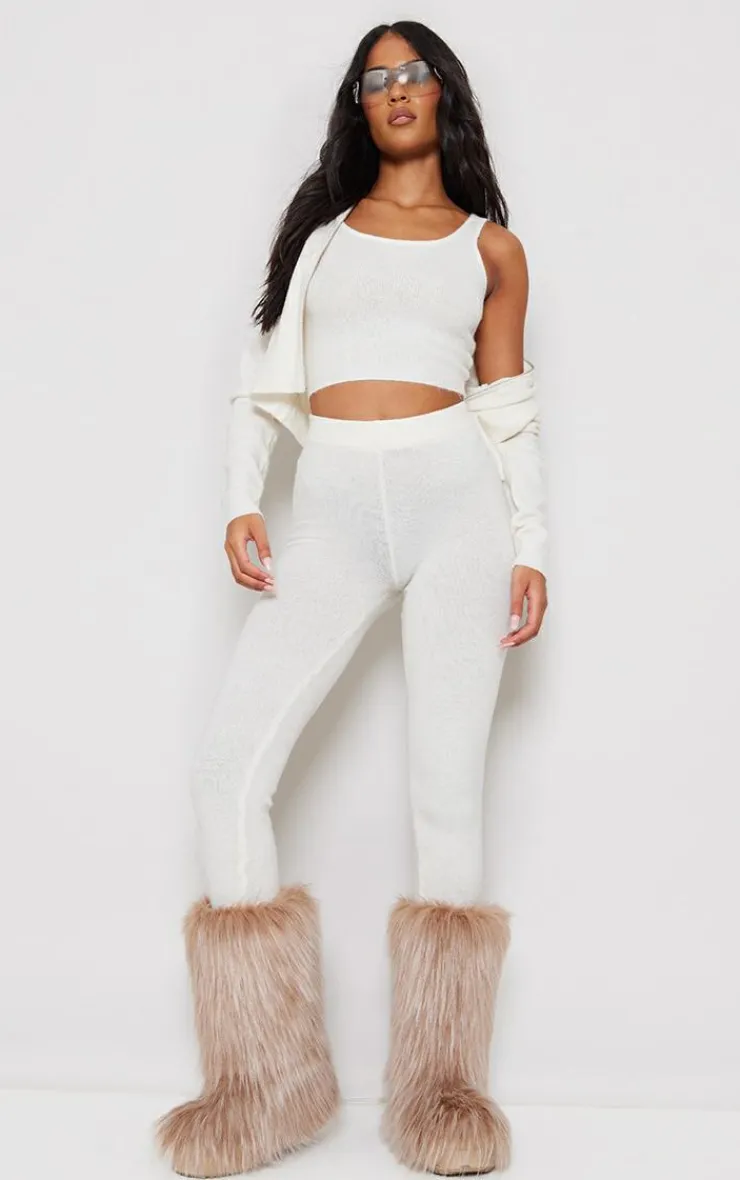 Best PrettyLittleThing Tall Marl Knit Leggings Oatmeal