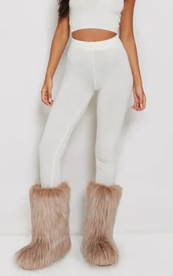Best PrettyLittleThing Tall Marl Knit Leggings Oatmeal