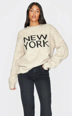 PrettyLittleThing Christmas Shop*Tall New York Boucle Knit Oversized Sweater
