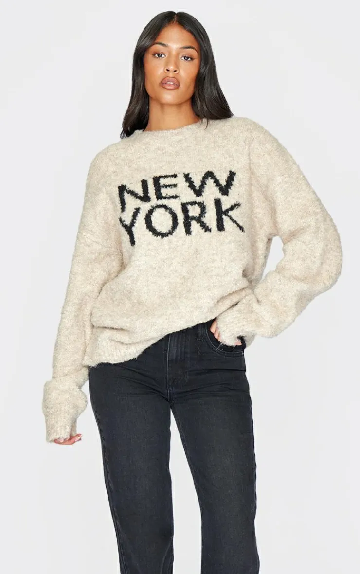 PrettyLittleThing Christmas Shop*Tall New York Boucle Knit Oversized Sweater