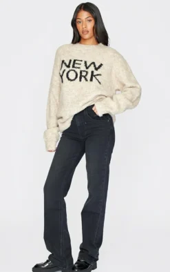 PrettyLittleThing Christmas Shop*Tall New York Boucle Knit Oversized Sweater