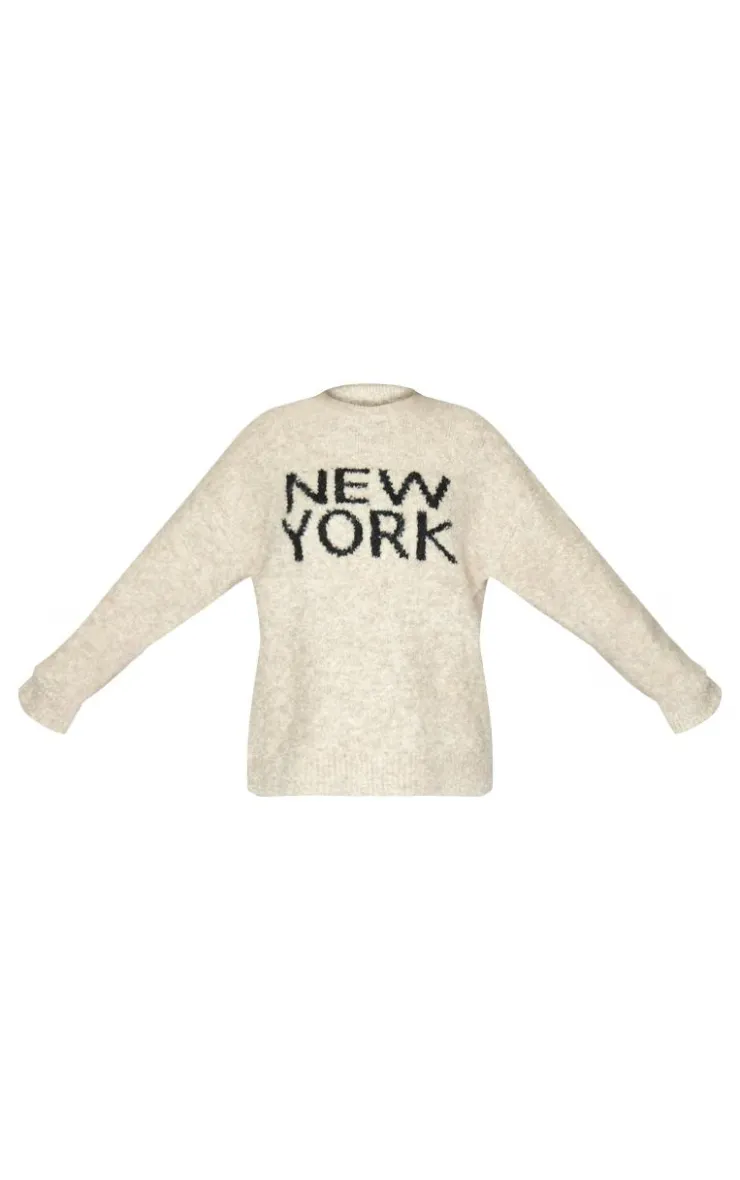 PrettyLittleThing Christmas Shop*Tall New York Boucle Knit Oversized Sweater