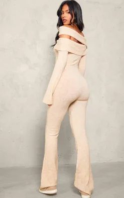 PrettyLittleThing Christmas Shop*Tall Soft Knit Bardot Foldover Asymmetric Neck Jumpsuit