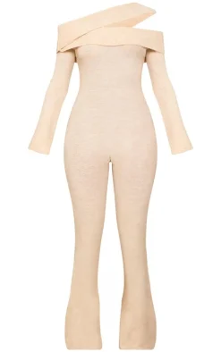 PrettyLittleThing Christmas Shop*Tall Soft Knit Bardot Foldover Asymmetric Neck Jumpsuit
