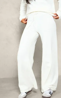 Outlet PrettyLittleThing Tall Soft Textured Knit Drawstring Wide Leg Pants Oatmeal