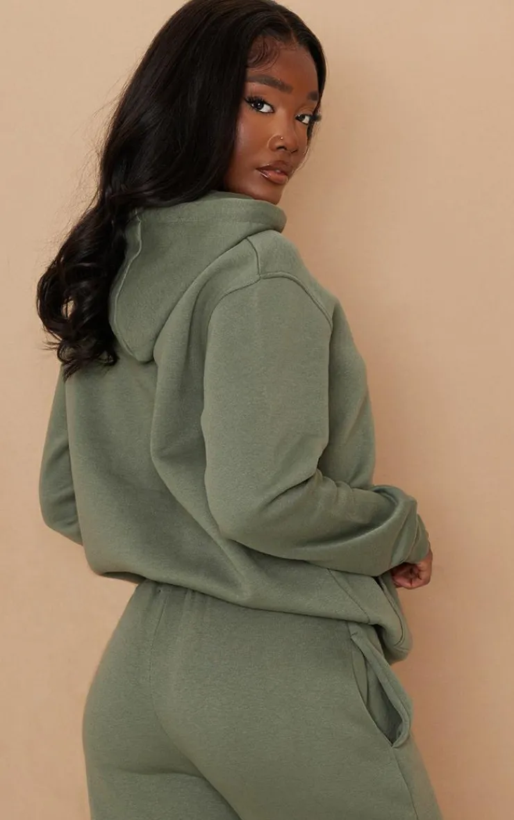 Discount PrettyLittleThing Tall Badge Detailed Oversized Hoodie Olive