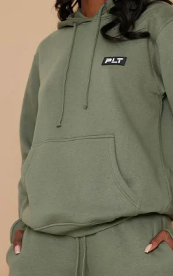 Discount PrettyLittleThing Tall Badge Detailed Oversized Hoodie Olive