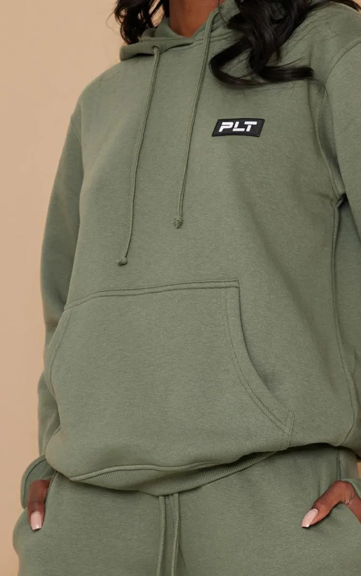 Discount PrettyLittleThing Tall Badge Detailed Oversized Hoodie Olive