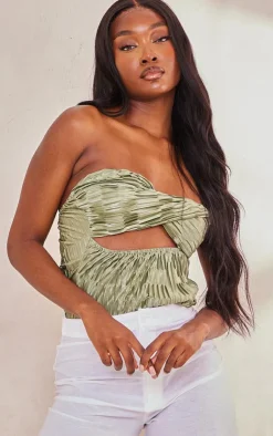 PrettyLittleThing Tube Tops*Tall Satin Textured Bandeau Crop Top
