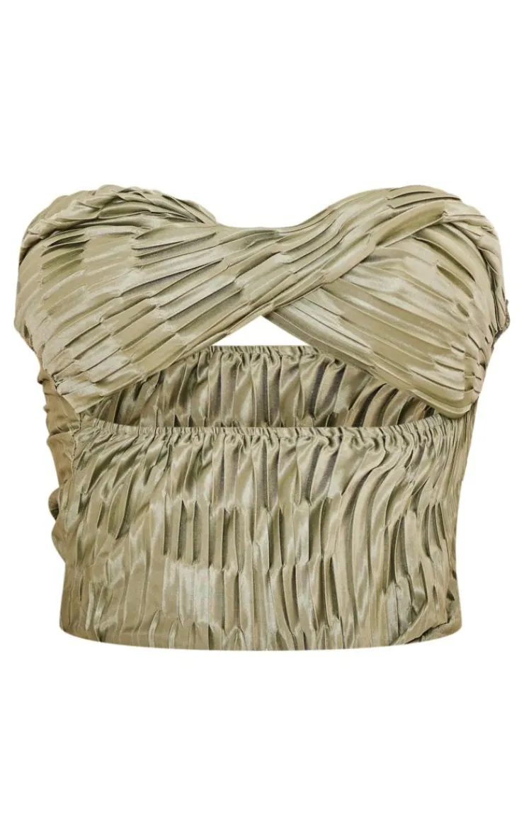 PrettyLittleThing Tube Tops*Tall Satin Textured Bandeau Crop Top