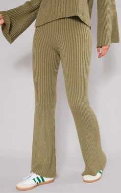 Hot PrettyLittleThing Tall Soft Knit Wide Leg Pants Olive