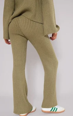 Hot PrettyLittleThing Tall Soft Knit Wide Leg Pants Olive