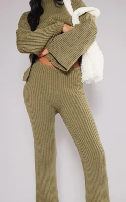 Hot PrettyLittleThing Tall Soft Knit Wide Leg Pants Olive