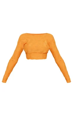 PrettyLittleThing Tall Textured Jersey Long Sleeve Backless Top Orange
