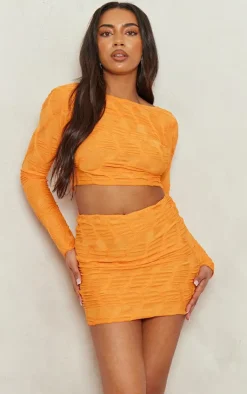Hot PrettyLittleThing Tall Textured Jersey Low Rise Micro Mini Skirt Orange