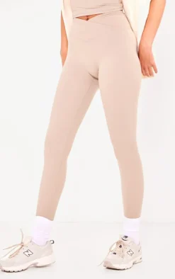 Hot PrettyLittleThing Tall Snatched Sculpt Wrap Over Leggings Pale Khaki