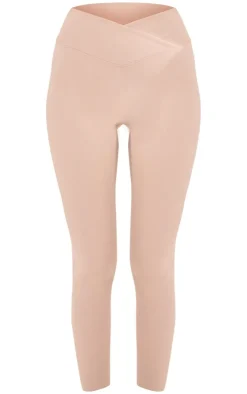 Hot PrettyLittleThing Tall Snatched Sculpt Wrap Over Leggings Pale Khaki