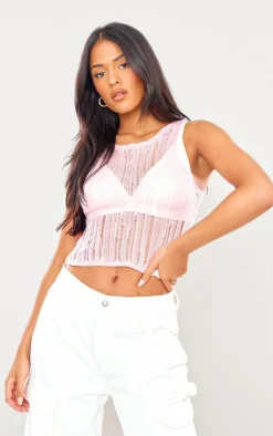 PrettyLittleThing Knitted Tops*Tall Distressed Knit Vest Top