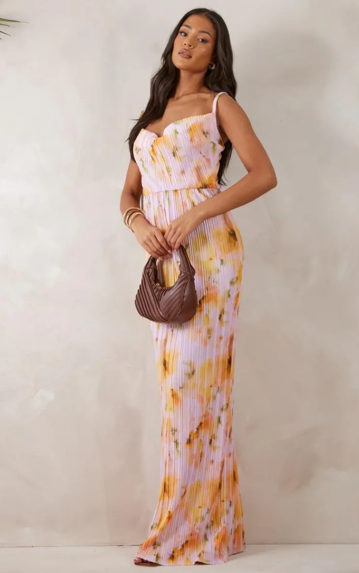 Tall Floral Print Plisse Strappy Maxi Dress-PrettyLittleThing Outlet