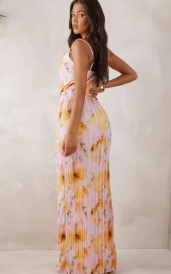 Tall Floral Print Plisse Strappy Maxi Dress-PrettyLittleThing Outlet
