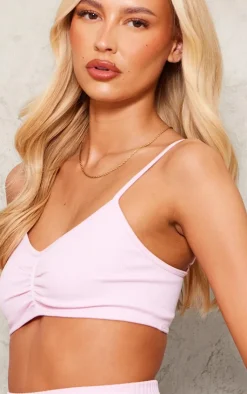 Clearance PrettyLittleThing Tall Ruched Detail Snatched Rib Bralette Pink