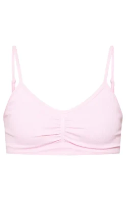 Clearance PrettyLittleThing Tall Ruched Detail Snatched Rib Bralette Pink