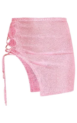 New PrettyLittleThing Tall Sequin Detail Knitted Tie Side Skirt Pink