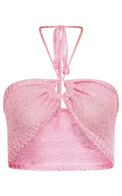 Outlet PrettyLittleThing Tall Sequin Detail Knitted Cross Front Bralette Pink