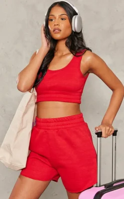 Outlet PrettyLittleThing Tall Cuffed Waist Detail Vest Top Red