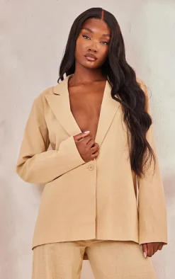 New PrettyLittleThing Tall Linen Look Oversized Blazer Sand
