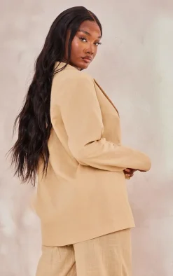 New PrettyLittleThing Tall Linen Look Oversized Blazer Sand